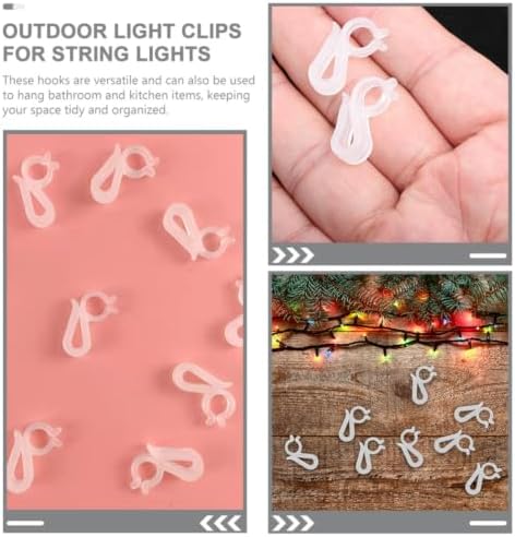OUNONA 120pcs S-Shaped Outdoor Light Clips for String Lights and Christmas Tree Ornaments, Plastic Heavy Duty Hooks Prevent Falling, for Organizing Decorations in Bathroom or Kitchen