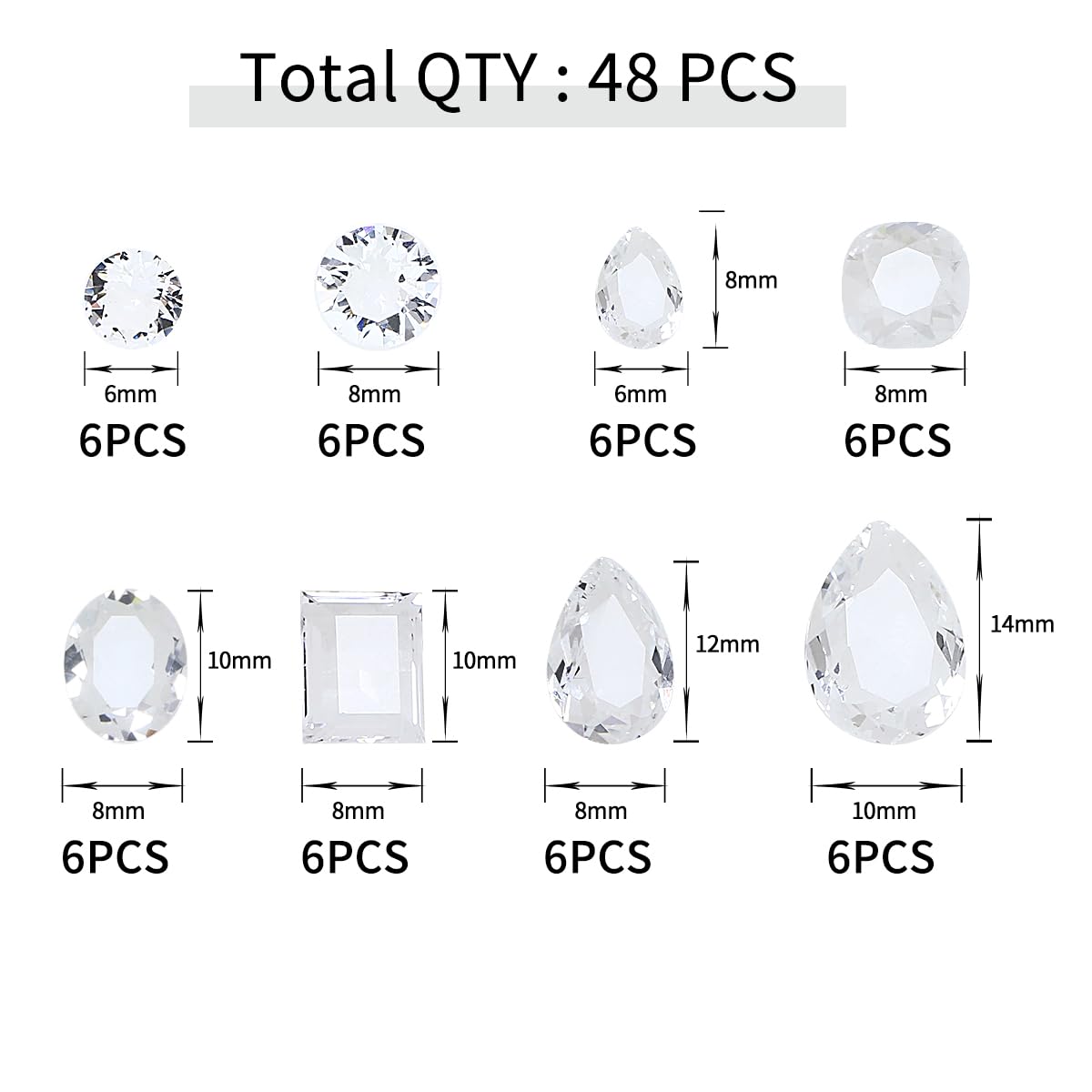 DONGZHOU Transparent Big Nail Rhinestones,Mixed Shape Large Nail Art Rhinestone Nail Charms Pointed Fancy Stone Diamond Gems for Nail Art DIY Craft