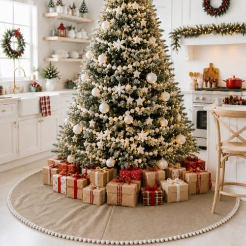 Syhood 72 Inch Extra Large Christmas Tree Skirt Linen Burlap Tree Skirt