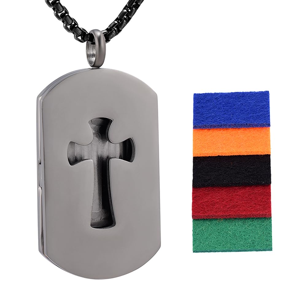 mingkejw Cross Essential Oil Diffuser Necklace Aromatherapy Pendant Locket Jewelry Stainless Steel Perfume Necklace| 22 Adjustable Chain| 12 Refill Pads| Gift Box