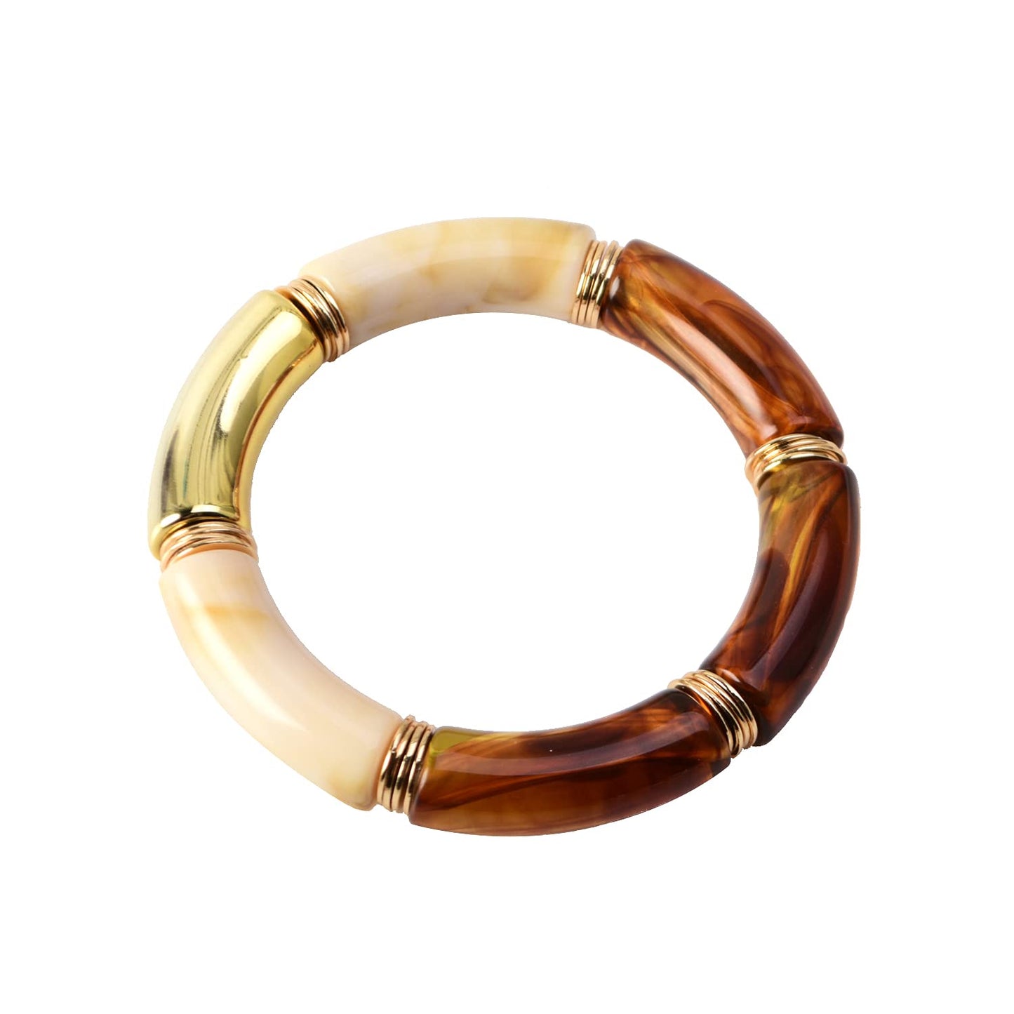 GOOJIDS Simple Beaded Gold Plated Bangles Bracelet Chunky Bamboo Tube Curved Stacking Clear Acrylic Colorful Beads Stretchable Gold Plated Bracelets Set For Women
