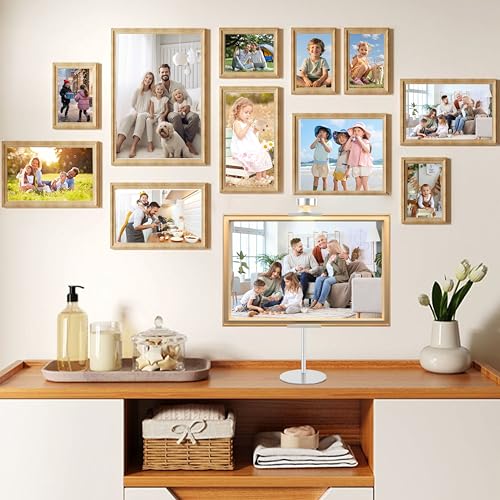 Adjustable Desktop Photo Frame Stand with Magnetic Wall Painting Light, Holds Picture Frames up to 30 Inch,with Rechargeable Battery,Metal Vertical Stand with 3 Color Temperature & 13RGB Poster Lights, for Displaying Picture Frames, Artworks (1, Silver, 3