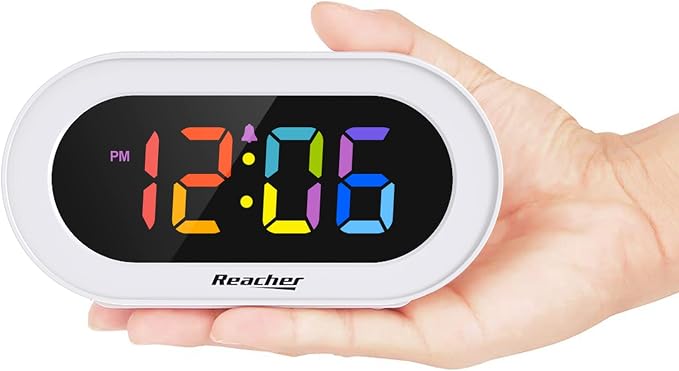 REACHER Small Colorful LED Digital Alarm Clock with Snooze for Bedrooms