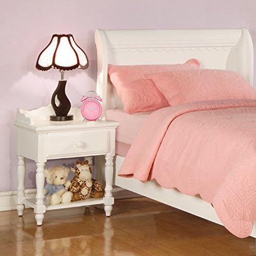 Peakeep 4 Inches Twin Bell Loud Alarm Clock for Heavy Sleepers | Backlight, Battery Operated Old Fashioned Alarm Clock for Bedrooms Kids' Room (3D-Dial, Pink)