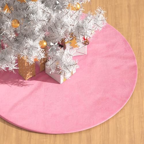 MoNiBloom Faux Fur Christmas Tree Skirt Festive Tree Skirt Decor for Xmas Holiday Tree Ornaments Christmas for Christmas Home Party Decoration (Pink, 35 Inch)