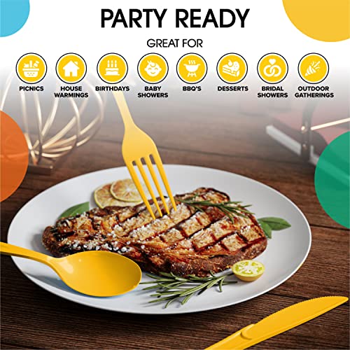 Party Solids Yellow Plastic Forks 200 Pieces Yellow Forks Disposable Utensils Heavy Duty Plastic Cutlery Set Disposable Cutlery Sets Flatware Sets Silverware Set Party Supplies & Party Tableware - color: Yellow