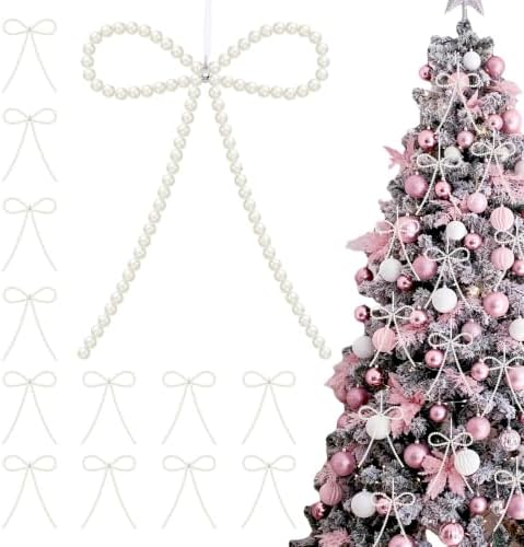 12 Pcs White Pearl Bow Ornaments for Christmas Tree Decorations Pearl Christmas Ornaments Hanging Christmas Tree Toppers for Xmas Gift Packaging Home Wreath Fireplace Fence Wedding Holiday Party Decor