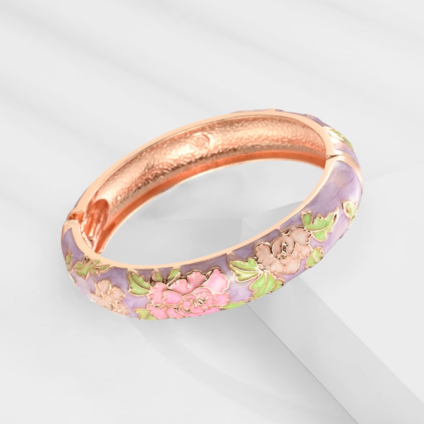 UJOY Cloisonne Bangles Gorgeous National Enameled Plated Handcrafted Jewelry Bracelets Gifts with Box 55C48 Peony Purple