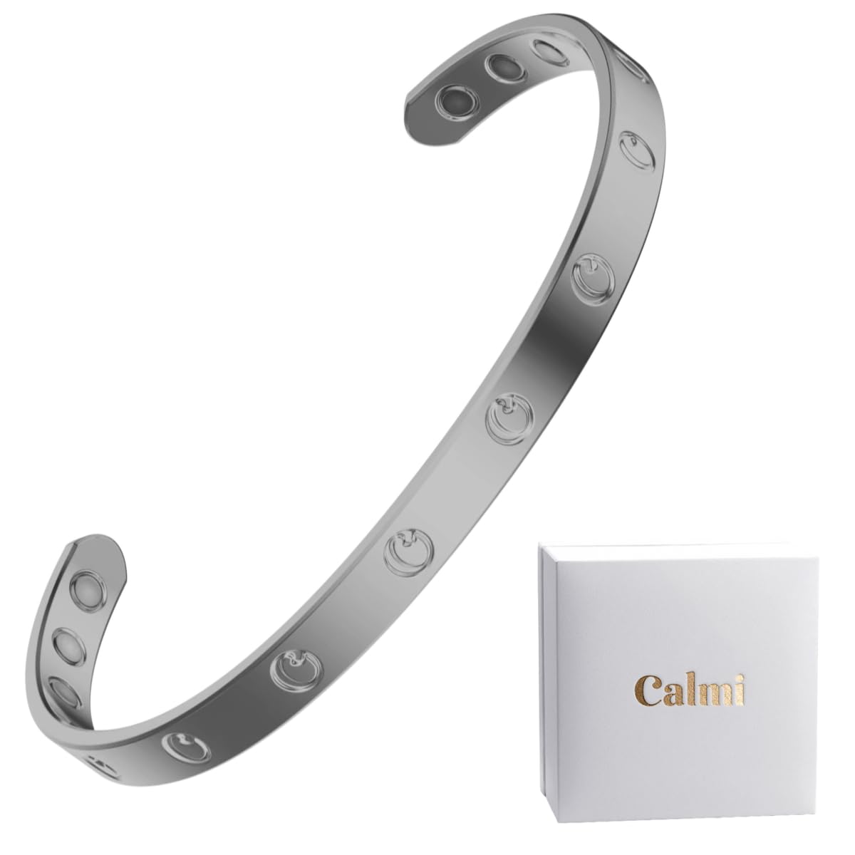 CALMI - Magnetic Wellness Bracelet with Adjustable Stainless Steel Design - 18K Gold-Plated - Wearable Magnetic Field Accessory for General Wellbeing | Unisex (Silver)