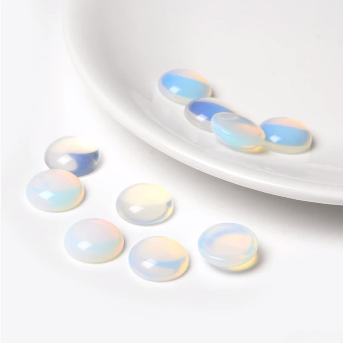 20pcs 12mm Natural Stone No Hole Opal Semicircle Smooth Cabochons Beads Healing Chakra Crystal Stone Bead for Jewelry Making Rings Earrings Necklace Bracelet DIY Crafts