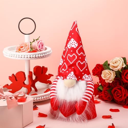 MiniInflat Valentine's Day Gnome Tree Topper with Top Hat Tree Topper Gnome Tomte Ornament Treetop for Valentine's Day Wedding Holiday Party Supplies Home Decorative Party Gift
