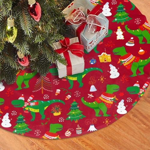 Cute Christmas Dinosaur Christmas Tree Skirt 36 Inches Animal Tree Skirt Xmas Tree Mat Holiday Party Supplies Christmas Tree Decorations