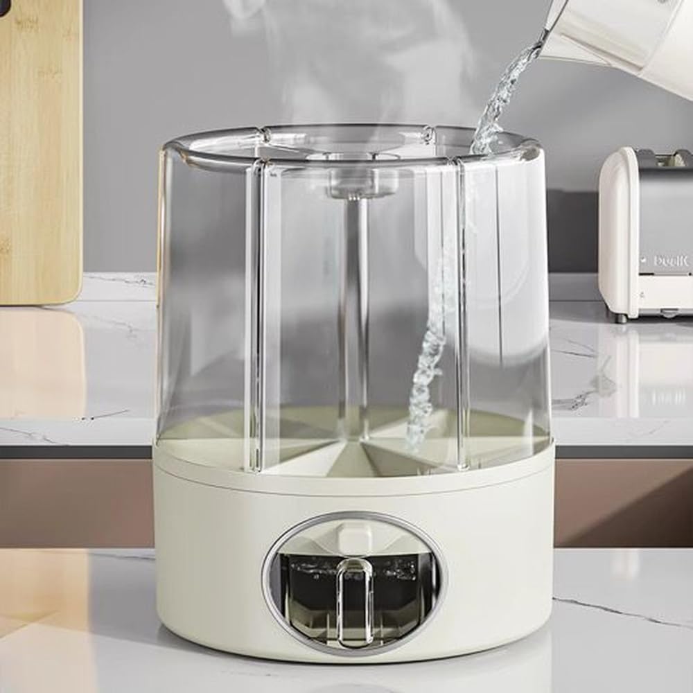 GSC Industries Premium 6-Grid Rotating Food Dispenser with Sealed Lid – 360° Rotation Grain Storage Container for Rice, Beans, Cereal, Peanuts, Barley, and More – Kitchen Pantry Organizer