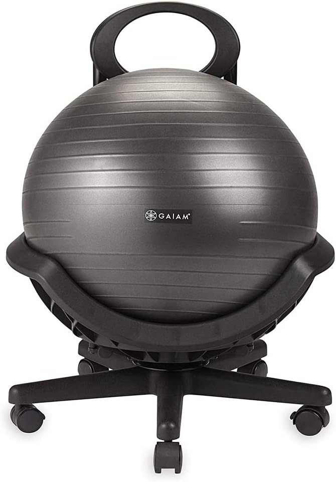 Gaiam Ultimate Balance Ball Chair (Standard or Swivel Base Option) - Premium Exercise Stability Yoga Ball Ergonomic Chair for Home and Office Desk - 52cm Anti-Burst Ball, Air Pump, Exercise Guide