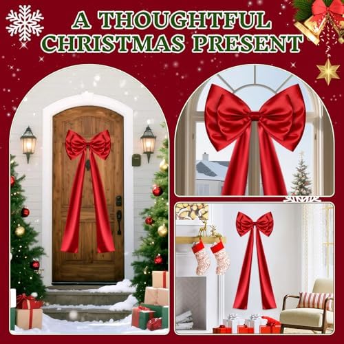 Christmas Tree Topper Bow, Double-Layer Giant Bows Christmas Decorations, Christmas Wreath Bows for Home Wreath Wall Backdrop Birthday Wedding Party Decor (Red Bow, 47 INCH)