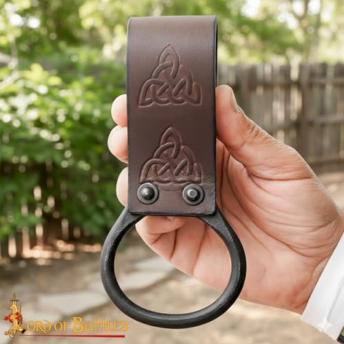 Lord of Battles Medieval Genuine Leather Axe Frog | Axe Holster with Belt Loop | Waist Holder for Axes, Tools - color: Celtic Design :- Brown