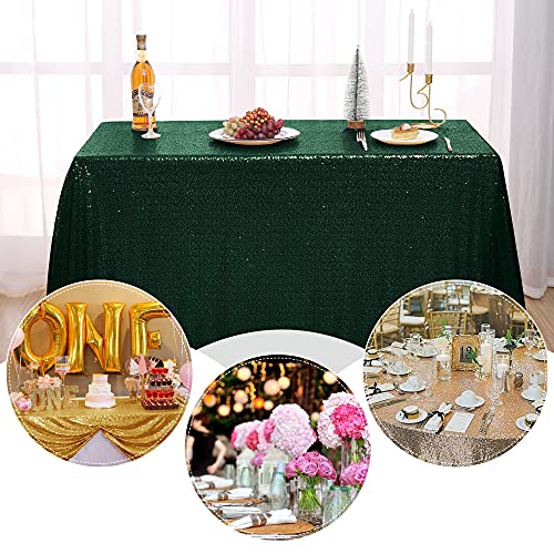 nanbowang Sequin Tablecloth - Dark Green Table Cloths for Parties Rectangular Table Cover Overlay Sequin Fabric Table Linens Birthday/Baby Shower/Tea Party Decor - size: 120" x 60" (Rectangular)