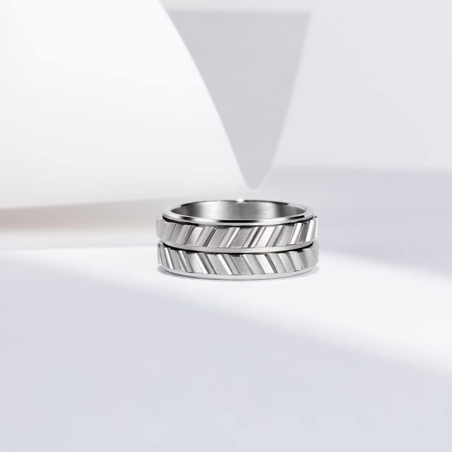 King Will Mens Silver 8mm Spinner Rings Tire Thread Stainless Steel Groove Anxiety Fidget Ring for Men 9
