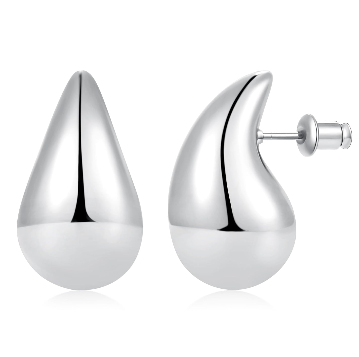 Gacimy Silver Tone Teardrop Earrings Dupes for Women, Chunky Drop Earrings for Women with 925 Sterling Silver Post, 1 Inches