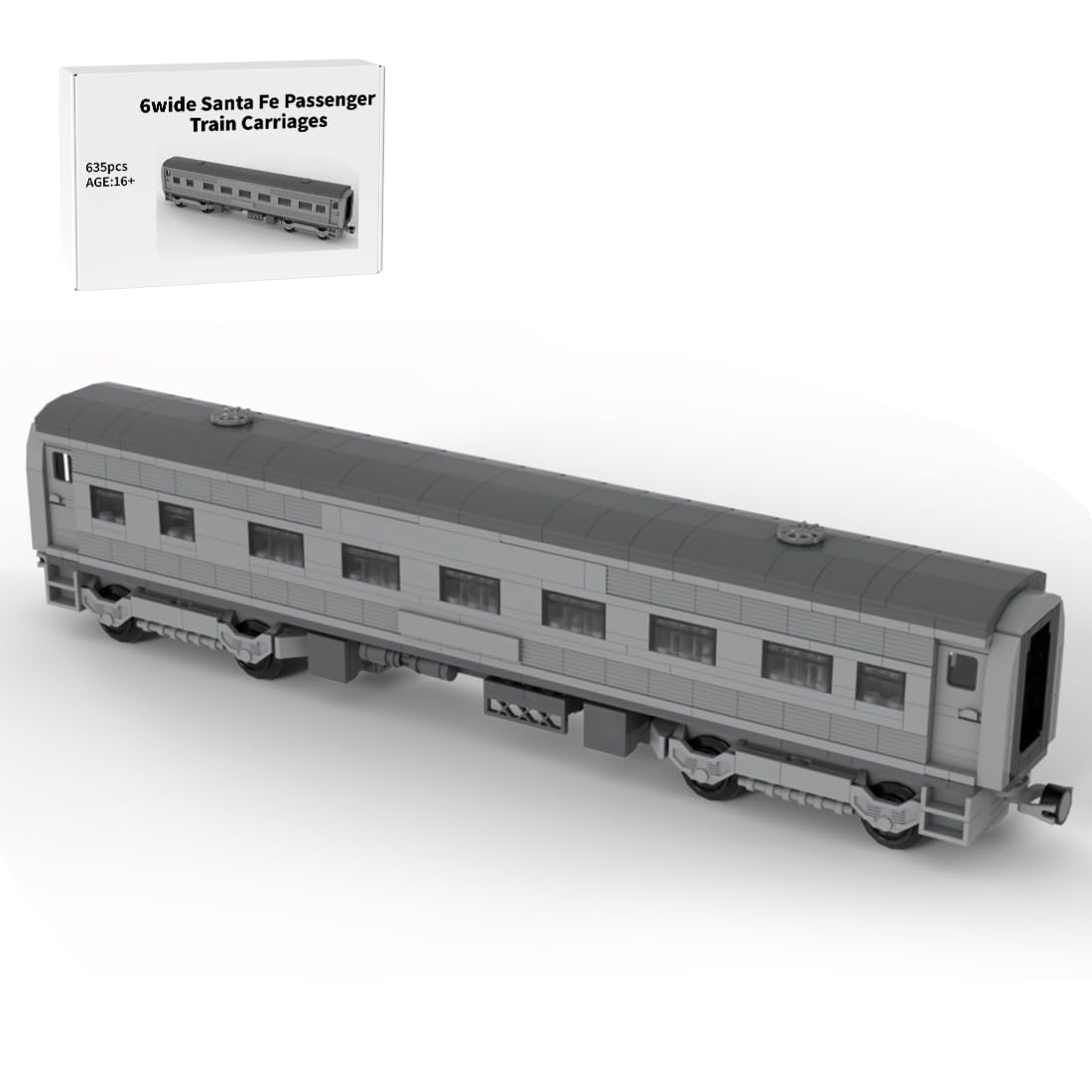 BICRKTOMXY 6wide Santa Fe Passenger Train Carriages Building Blocks Set, Railway Train Building Kit Model Designed by Count_of_Brick, Home Office Decor & Gift for Adults (635PCS+)