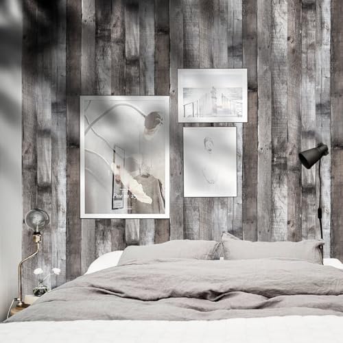 Peel and Stick Wood Wallpaper Grey/Black Vinyl 17.3"×120" Contact Paper Self Adhesive Thick Waterproof Self Adhesive for Cabinets liveroom - color: Grey/Black, size: 17.3" x 120"