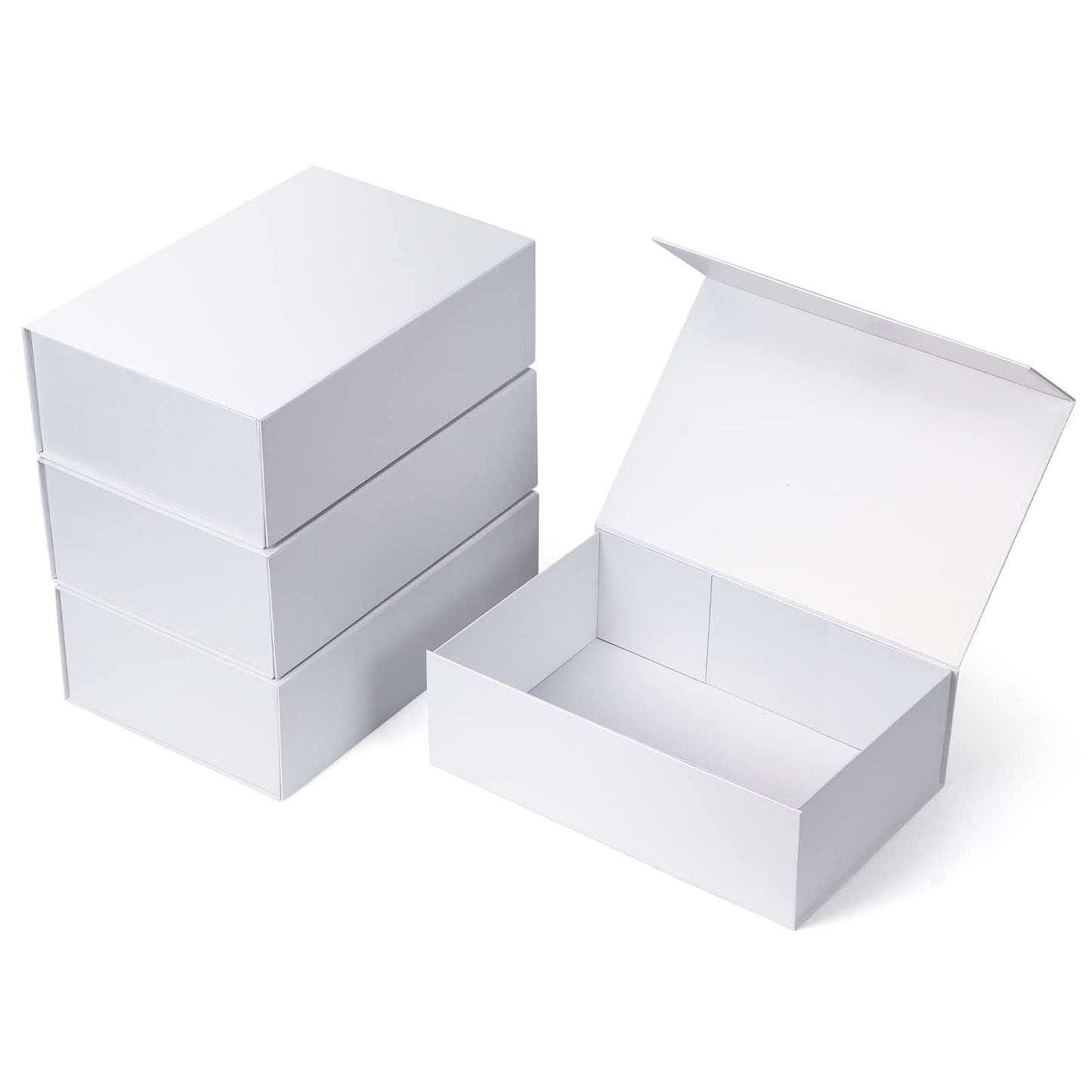 Ditwis 4 Pack 12x8x4 Inches Gift Boxes with Magnetic Closure Lids, White Magnetic Box for Wedding, Groomsmen Bridesmaid Proposal, Birthdays, Mother's Day