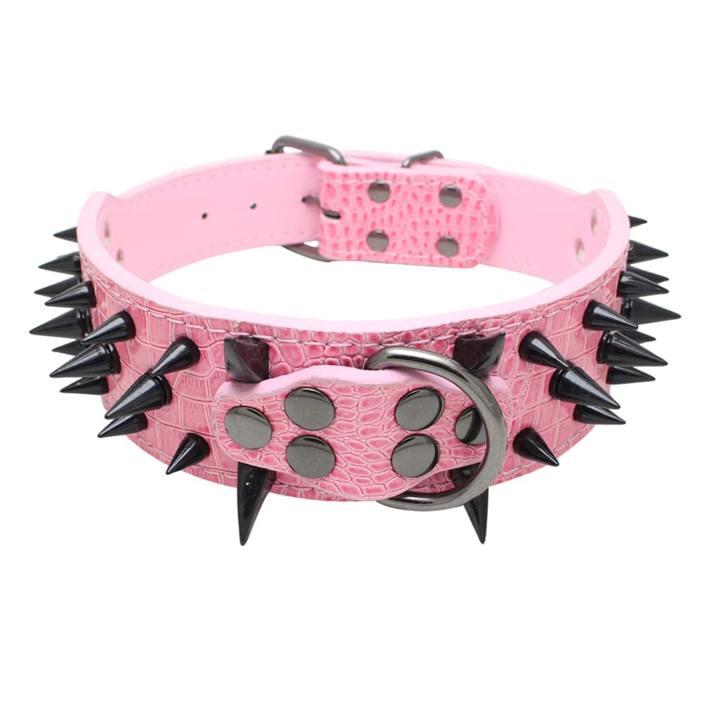 Serijoars Spiked Studded Dog Collar, PU Leather Dog Collar, Adjustable Pet Collars for Medium or Large Breed Pet (XL, White5)