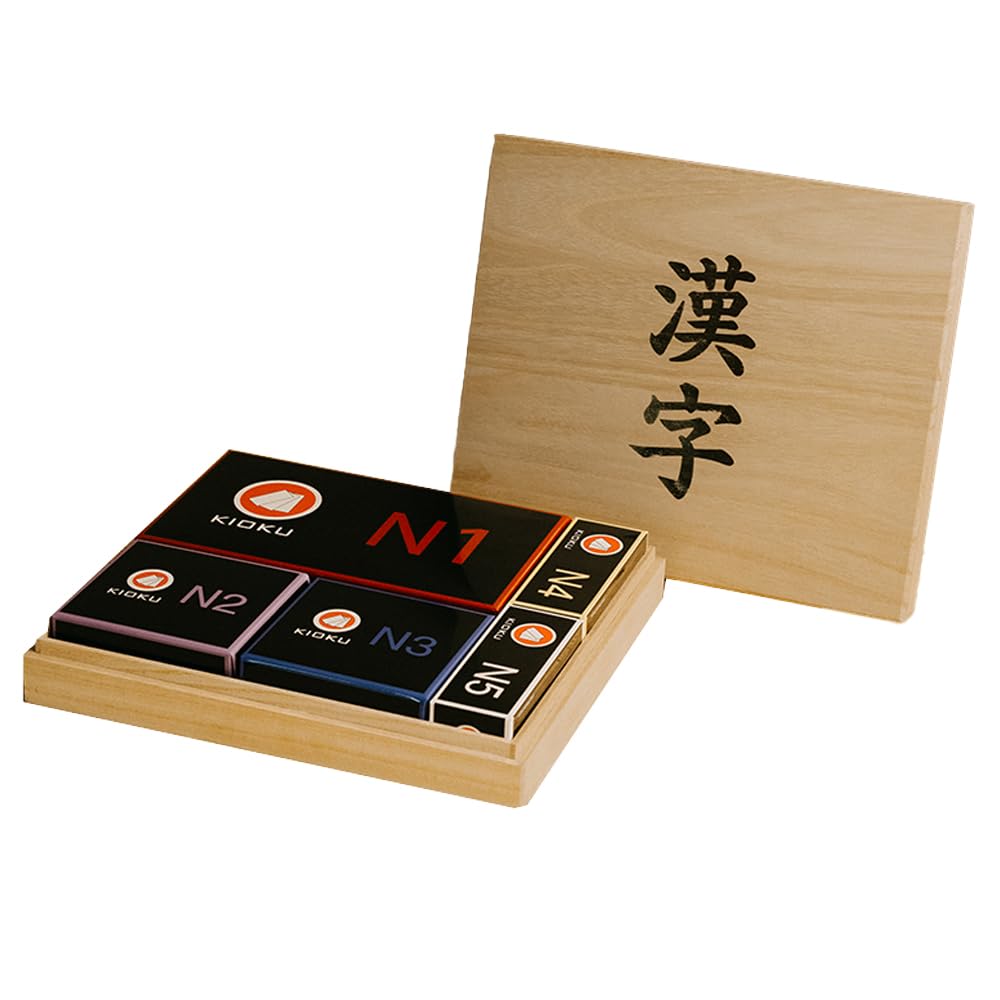 KIOKU Kanji Flash Card Set JLPT N5-N1 Learn Over 2000 Kanji Characters with 4000 Vocabulary (KIRIBAKO(Paulownia Wood Box))