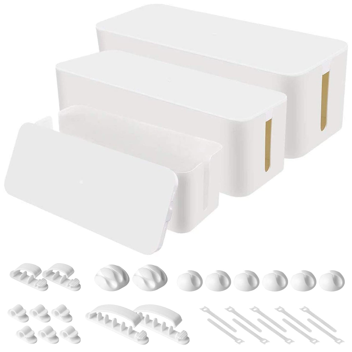 Cable Organizer Box Set of Three, Power Cover Cord Holder Surge Protector for Desk (White)
