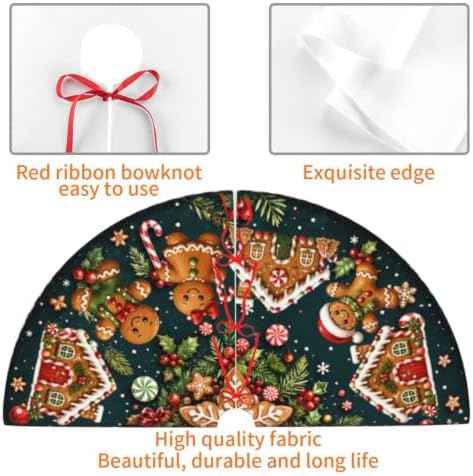 Christmas Gingerbread Christmas Tree Skirt Xmas Tree Skirt, Winter Christmas Tree Mat for Home Party Holiday Indoor Outdoor Decorations