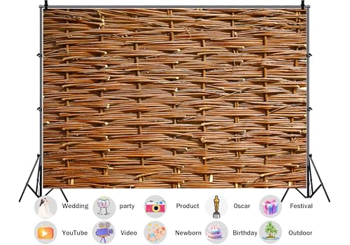 Natural Brown Wicker Rattan Weave Backdrop Handwoven Basket Texture Background for Bohemian Party Decorations Tropical Home Wall Decor Photo Studio Props 5X5ft Fabric - size: 5X5ft