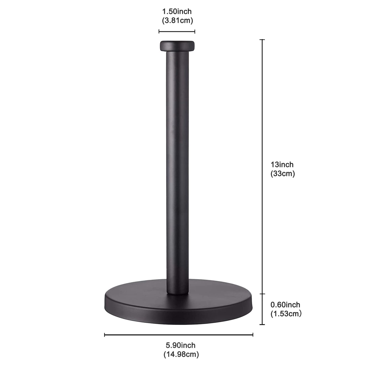 Black Standing Paper Towel Holder for Kitchen& Bathroom Countertop,Under Counter, Table Or BBQ, Standard or Jumbo-Sized Roll Paper (with Stainless Steel Base)