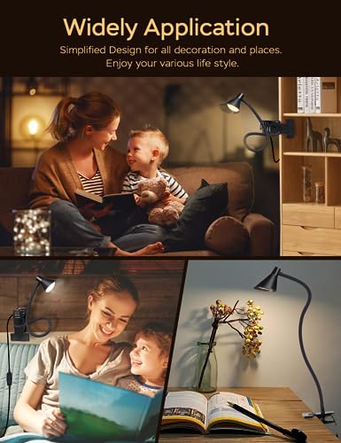 LiFMIRA Clip on Light USB Reading Light 3 Color Modes 10 Brightness Levels Eye Care Clamp Light Flexible Gooseneck Dimmable Reading Lamp Clip on Lamp for Bed Headboard Desk Bedside Dorm (Black) - color: Black