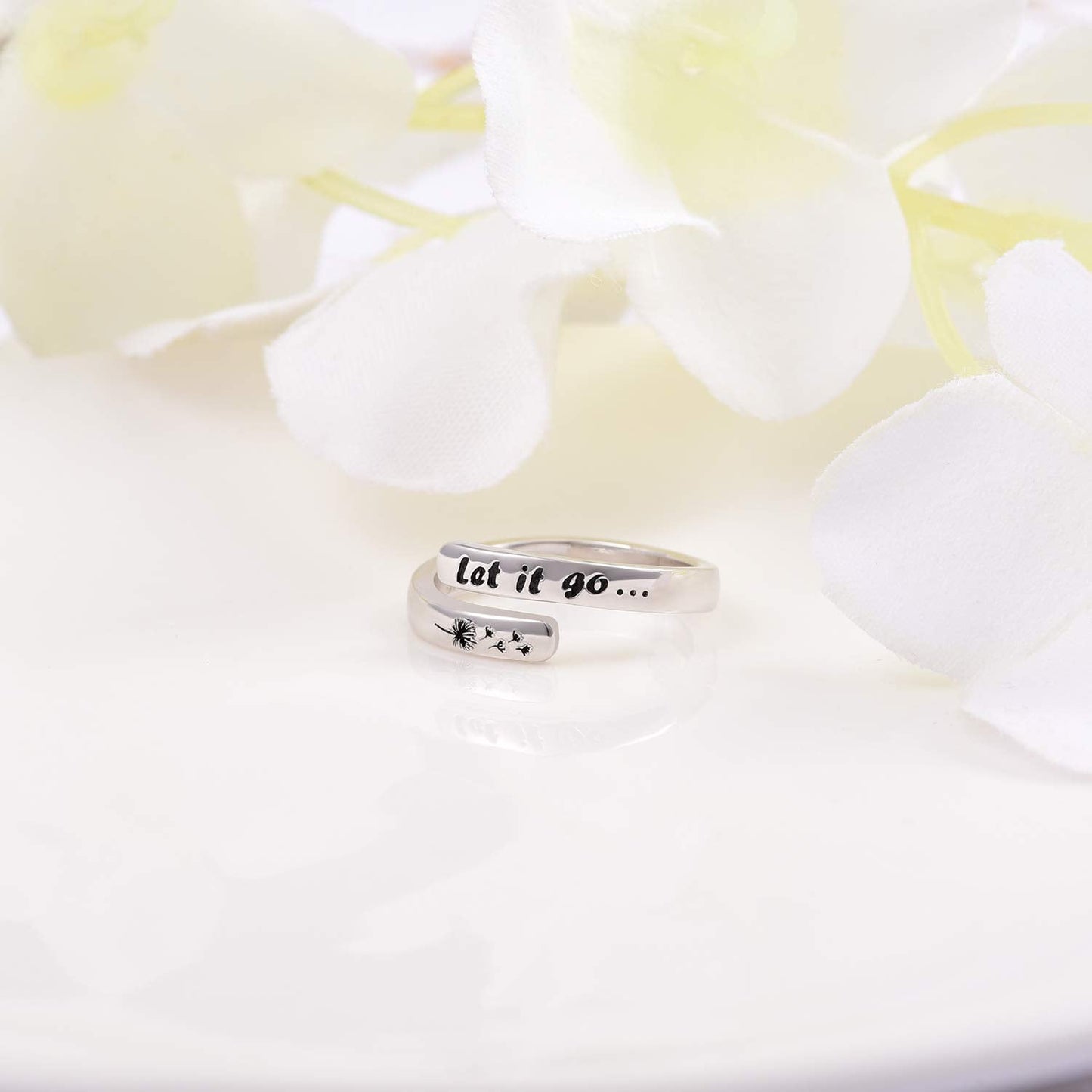 JXJL Silver Adjustable Ring Inspirational Jewelry S925 Sterling Wrap Open Ring for Women (Let it go)