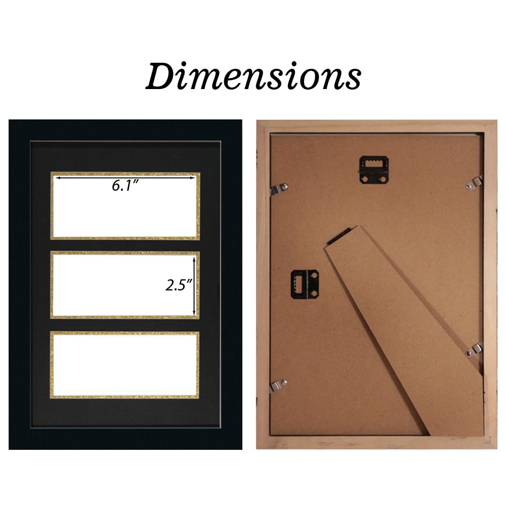 HUICAPTYI 3-Opening Dollar Bill Frame with Black Mat, Desktop Easel Stand & Wall Mount, Solid Wood Shadow Box for Currency & Money Display Case (gold border)