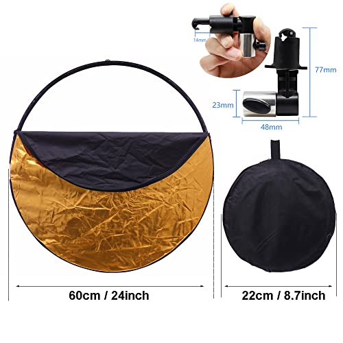 Light Reflector for Photography with Clip 24inch 5 in 1 Portable 60cm Round Collapsible Multi Disc Photography Studio Photo Camera Lighting Reflector Diffuser - size: open size: 60cm/24inch