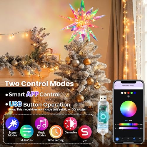 Christmas LED Tree Topper, 13.8" Multi-Color Lighted Christmas Tree Star Topper with Smart APP Control, Music Sync 3D Moravian Star Tree Topper for Outdoor Indoor Xmas Holiday Decor