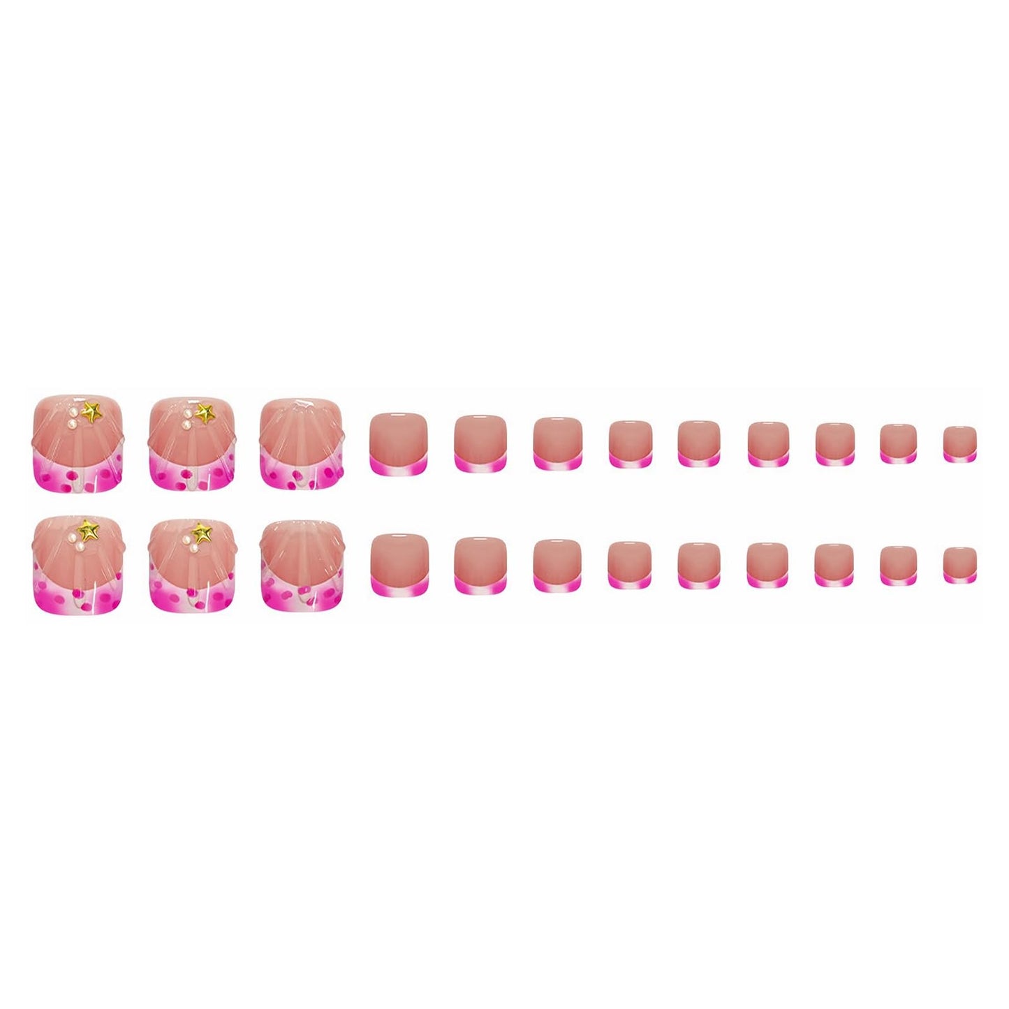 MISUD Press on Toenails - Fake Toe Nails with Pink French Tip, Acrylic Toenail 3D Shell Design 24 pcs