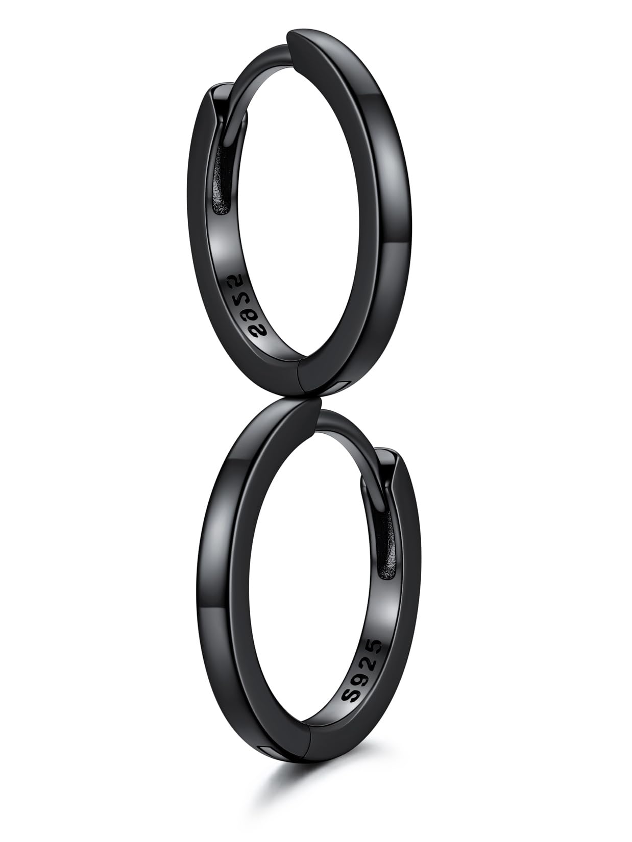 SILVERCUTE 925 Sterling Silver Huggie Hoop Earrings for Women,Hypoallergenic Black Small Hoop Earring Cartilage Earring Lightweight Huggies Earrings for Women,8/10/12mm