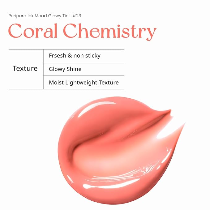 Peripera Ink Mood Glowy Tint | Lip-Plumping, Naturally Moisturizing, Lightweight, Glow-Boosting, Long-Lasting, Comfortable, Non-Sticky, No White Film (023 CORAL CHEMISTRY (LUCKY LOTTERY))