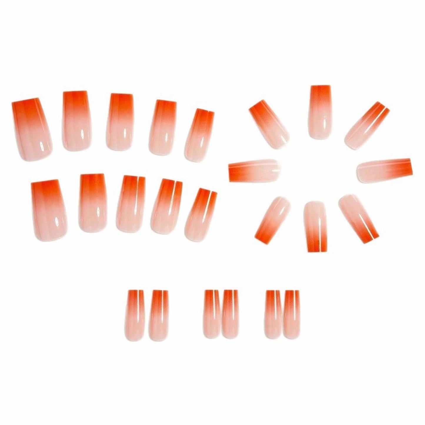 MISUD Press on Nails - Long Square Fake Nails with Summer Orange, Acrylic Ombre Gradient Design 24 pcs