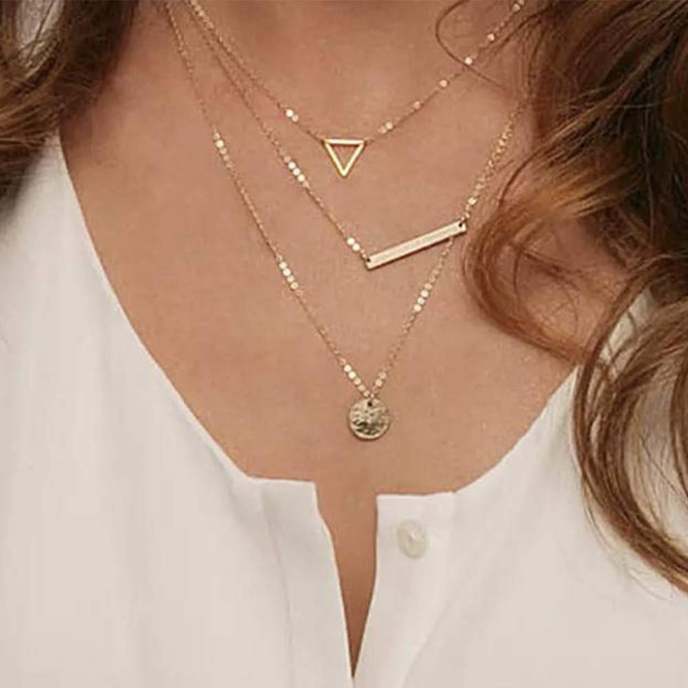 Turandoss Layered Full Moon Necklace, Layered Pendant Handmade Necklaces for Women