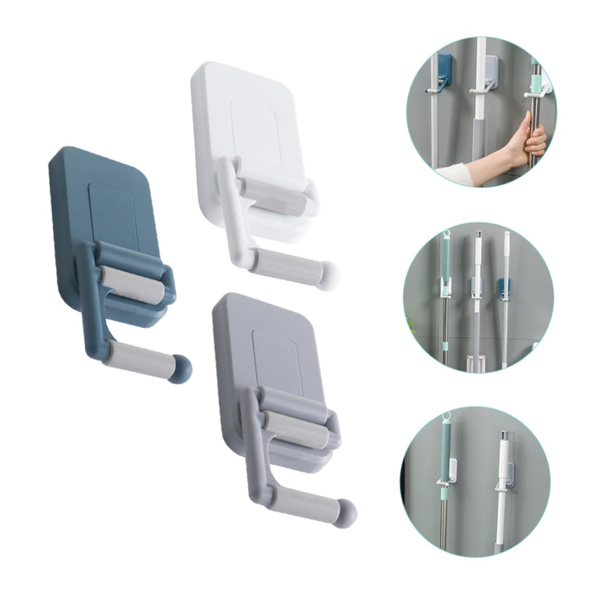 3pcs Adhesive Mop Holder No Drilling Punch Wall Mop Grippers for Broom Organization Space