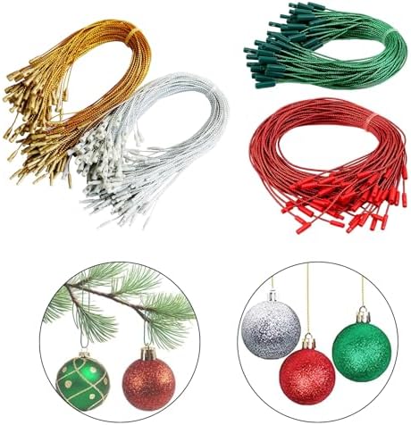 200 Piece Christmas Tree Pendants Hook Ornament Hangers Pre Cut Cord Easy Locking with Clip Pre Cut Hanging String Christmas Ornament Hangers String