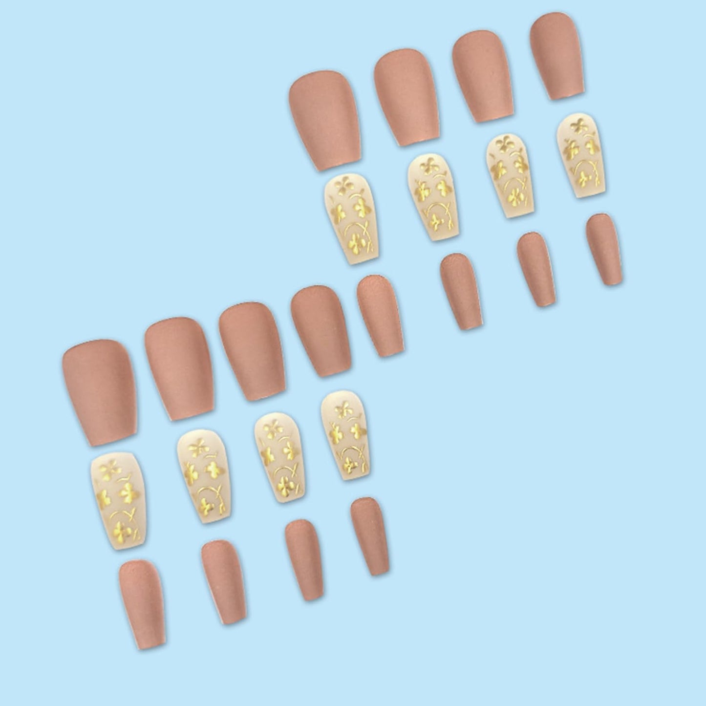Vopintpy 3D Gold Flower Press on Nails Short Square Fake Nails with Design Matte Acrylic Glue on Nail Reusable Full Cover Artificial Stick on Nail for Women DIY Manicure