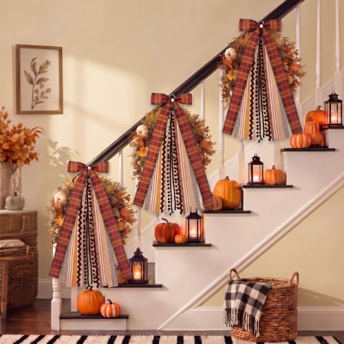 Suncalla 2 Pcs Fall Plaid Country Ribbon Bow for Wreath Front Door