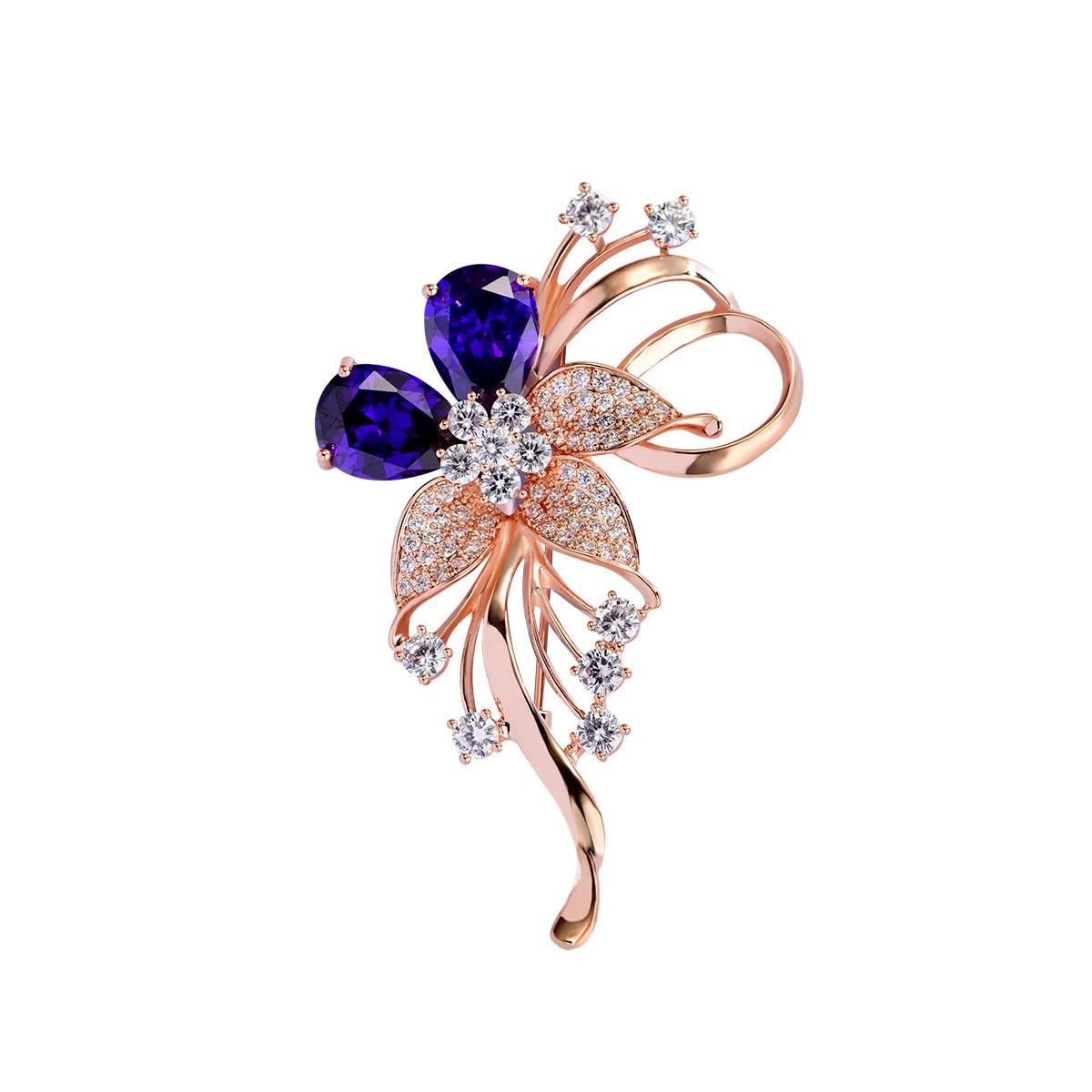 EMEGCY Rhinestone Flower Brooch Pin - Rose Gold Crystal Jewelry Gift for Mom, Wife