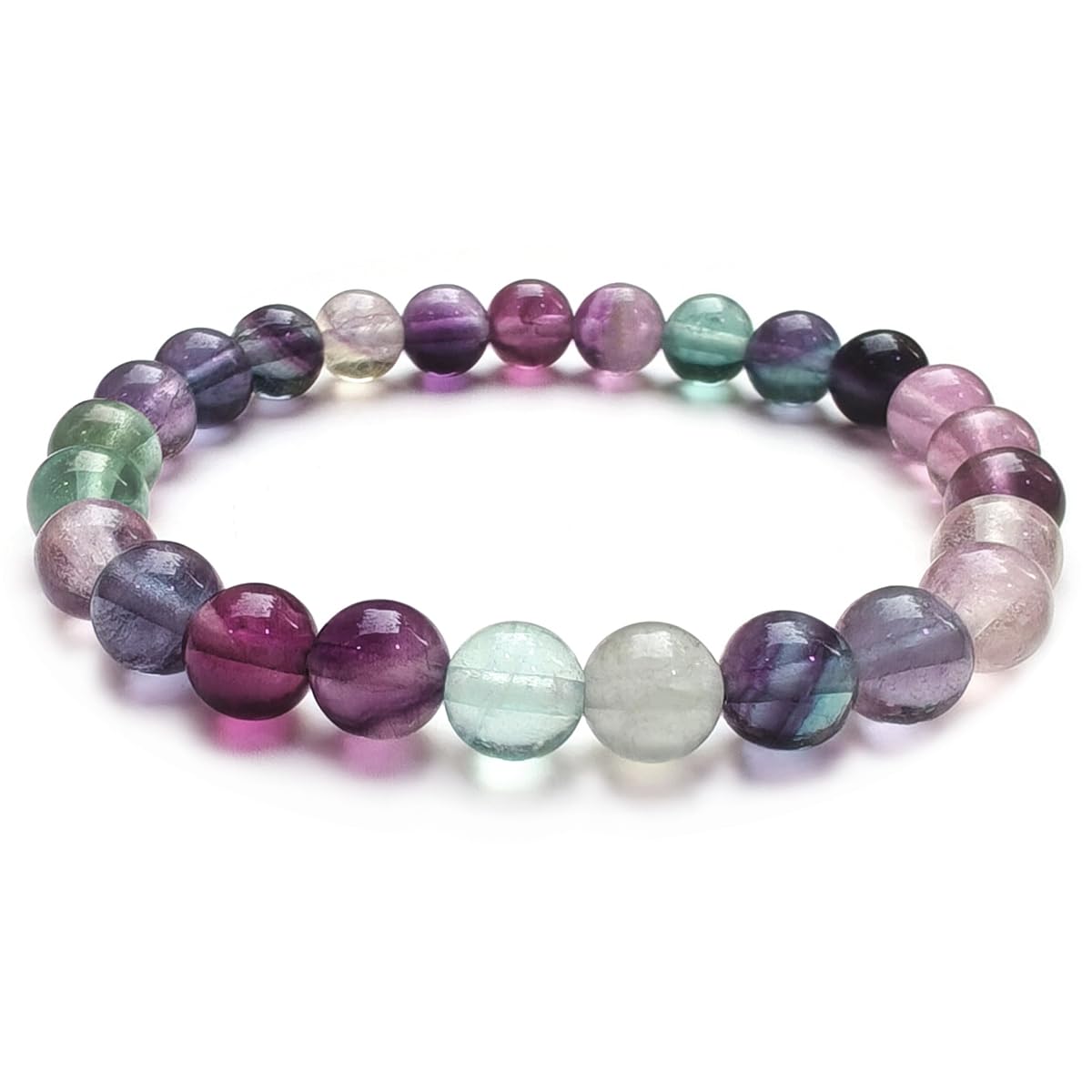 chengmu 8mm Fluorite Stretch Bracelet, Natural Gemstone Round Stone Crystal Beads for Beaded Elastic Bracelet 7.5"