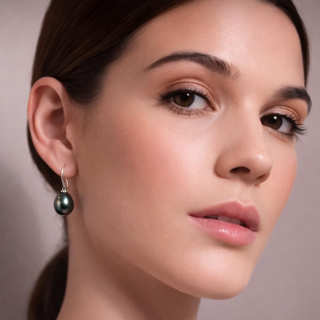 THE PEARL SOURCE Genuine Baroque Black Tahitian South Sea Cultured Pearl Rosalind Earrings for Women