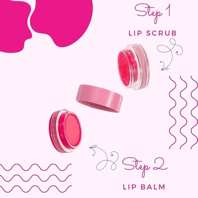 Lip Love Duo - Vegan Lip Scrub & Moisturizing Balm Set - Softening, Strawberry Flavor, All Skin Types